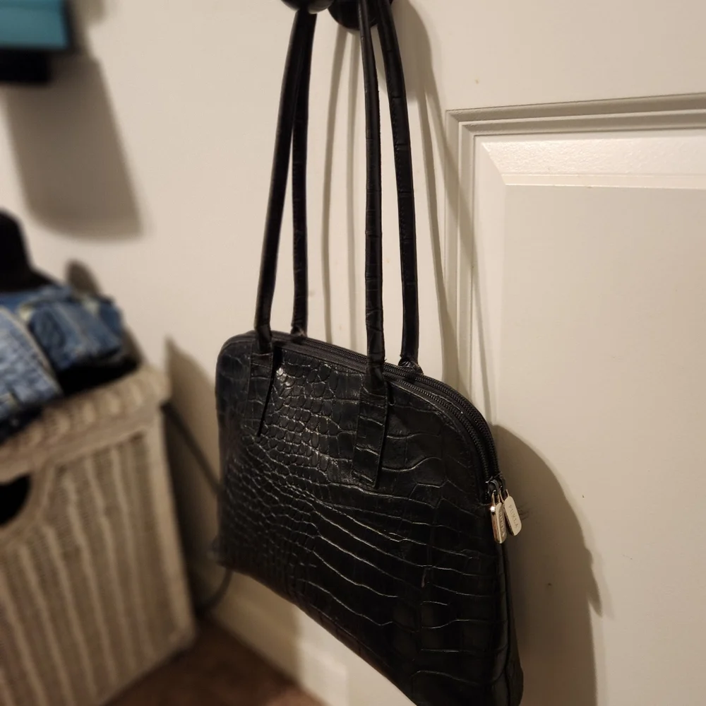 Vintage Furla black Italian leather crocodile purse - Picture 2 of 12